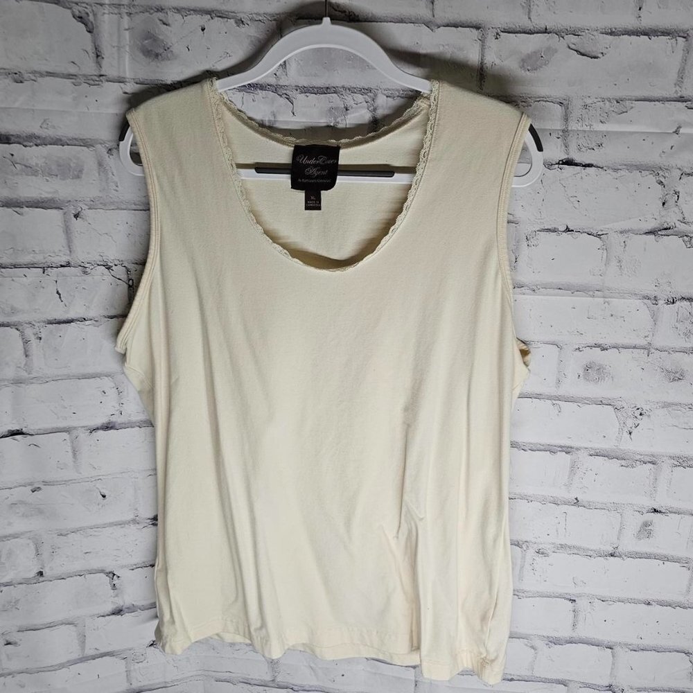 Cream Tank with Lace neckline - Picture 1 of 4